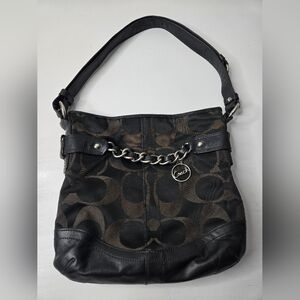 Coach Black and Brown Chain Accent Shoulder Bag